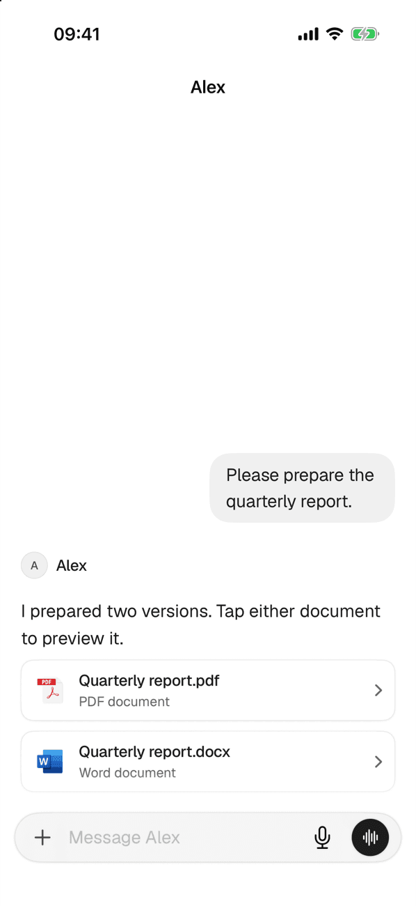 Two documents an AI employee prepared, ready to preview